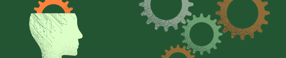 Hunt Club branded banner of brain thinking and gears