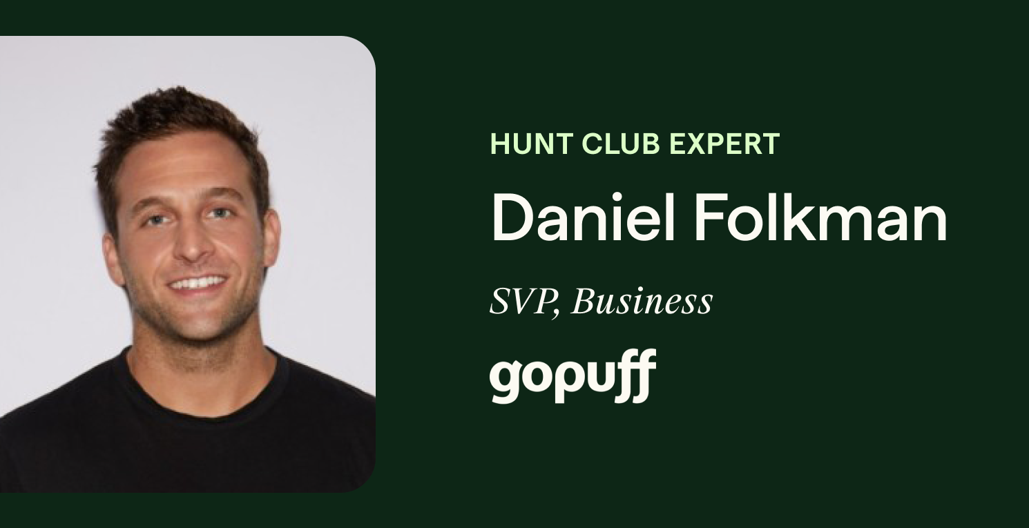 Banner containing Daniel Folkman's (SVP, Business at Gopuff) headshot and name 